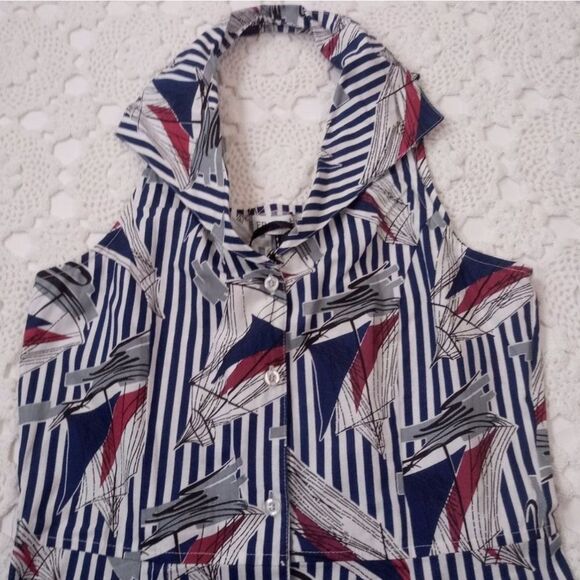 Frock Shop Halter Sailboat Button Front Striped Dress Small - Picture 4 of 6